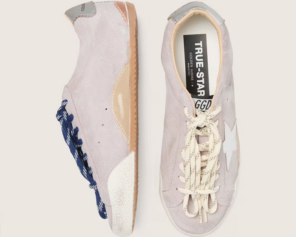 Men's Golden Goose Deluxe Brand Super-Star Pink Suede With Silver Star Sneakers