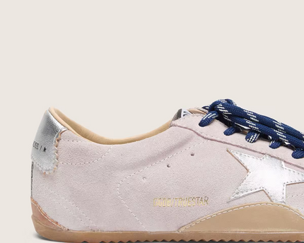 Men's Golden Goose Deluxe Brand Super-Star Pink Suede With Silver Star Sneakers