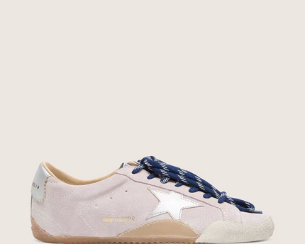 Men's Golden Goose Deluxe Brand Super-Star Pink Suede With Silver Star Sneakers