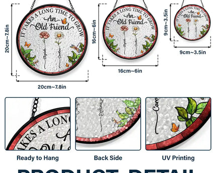 Birth Flower Grow An Old Friend - Personalized Stained Glass Window Hanging Suncatcher