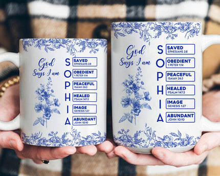 God Says I Am Name Letter In Bible Birth Flower Toile De Jouy Style - Personalized Mug
