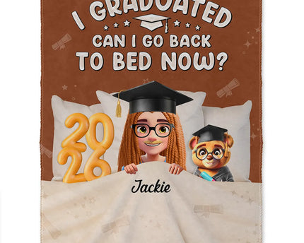 Graduated Can I Go Back To Bed Now - Personalized Fleece Blanket, Sherpa Blanket