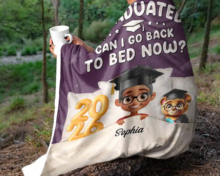 Graduated Can I Go Back To Bed Now - Personalized Fleece Blanket, Sherpa Blanket