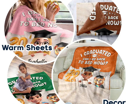 Graduated Can I Go Back To Bed Now - Personalized Fleece Blanket, Sherpa Blanket