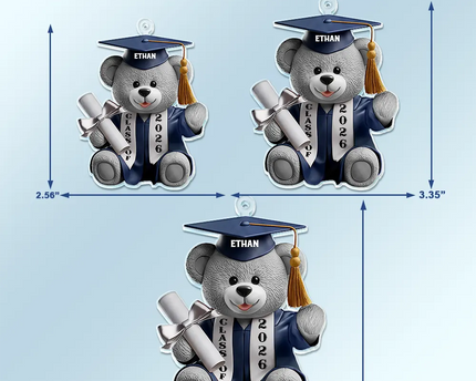 Graduation Bear 3D Effect - Personalized Acrylic Car Hanger