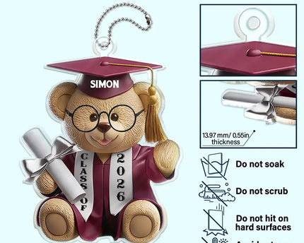 Graduation Bear 3D Effect - Personalized Acrylic Car Hanger