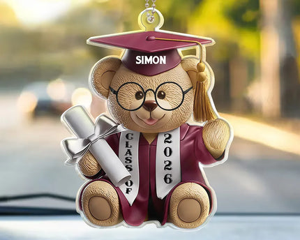 Graduation Bear 3D Effect - Personalized Acrylic Car Hanger