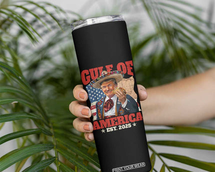 Gulf Of USA 2025 Skinny Tumbler USA American Flag Trump Gulf Mexico
