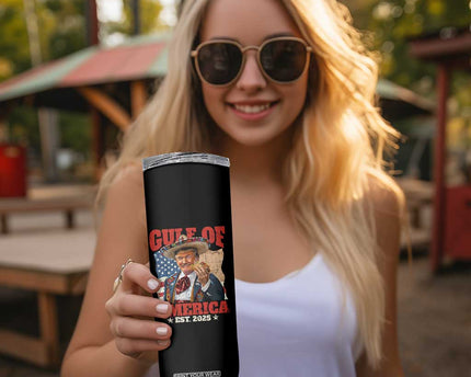 Gulf Of USA 2025 Skinny Tumbler USA American Flag Trump Gulf Mexico