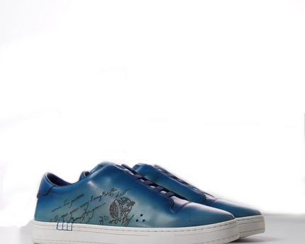 Men's Berluti Playtime Scritto Venezia Leather Blue Sneakers