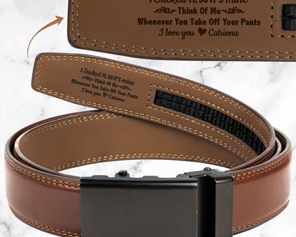 I Sucked It So It's Mine Naughty - Personalized Leather Belt With Engraved Buckle