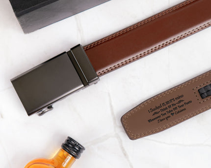 I Sucked It So It's Mine Naughty - Personalized Leather Belt With Engraved Buckle