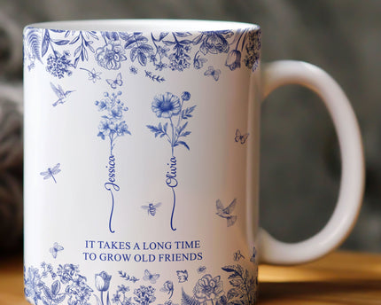 If Besties Were Flowers I'd Pick You - Toile De Jouy Birth Flowers - Personalized Mug
