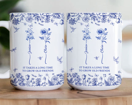 If Besties Were Flowers I'd Pick You - Toile De Jouy Birth Flowers - Personalized Mug