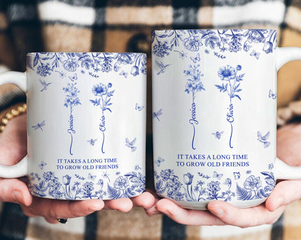 If Besties Were Flowers I'd Pick You - Toile De Jouy Birth Flowers - Personalized Mug
