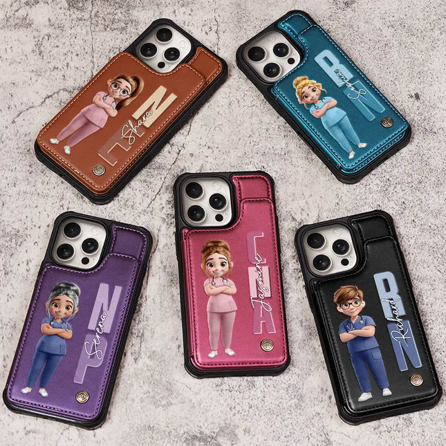 Job Title 3D Effect Nurse - Personalized Leather Flip Wallet Phone Case