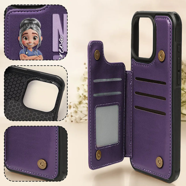 Job Title 3D Effect Nurse - Personalized Leather Flip Wallet Phone Case