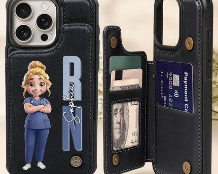 Job Title 3D Effect Nurse - Personalized Leather Flip Wallet Phone Case