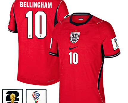 Jude Bellingham England National Team 2026 x World Cup Patch Away Jersey - Red