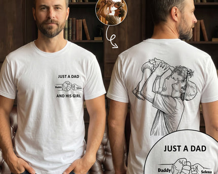 Just A Dad And His Girl Sketch Line Art Father's Day Gift For Dad, New Dad, Husband - Personalized Shirt