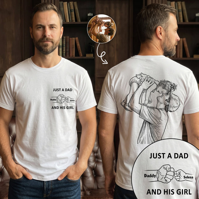 Just A Dad And His Girl Sketch Line Art Father's Day Gift For Dad, New Dad, Husband - Personalized Shirt