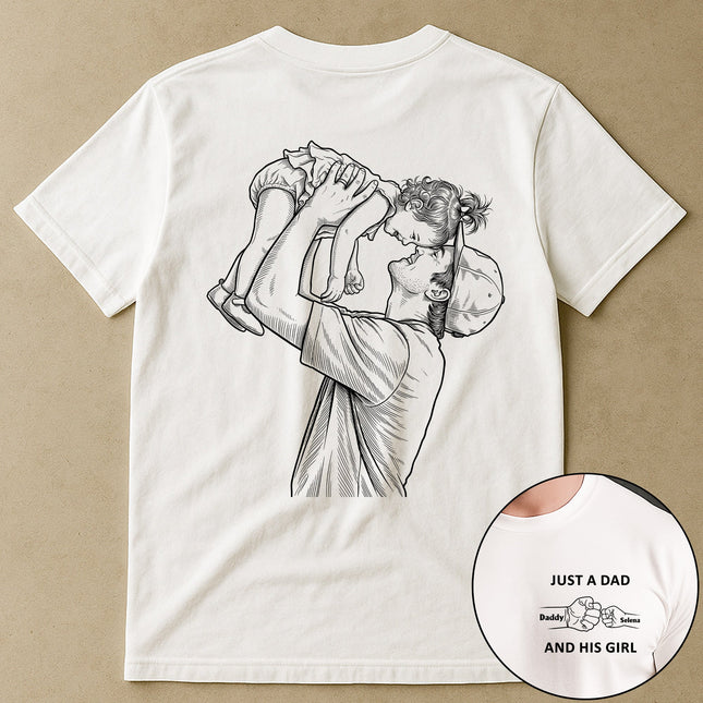 Just A Dad And His Girl Sketch Line Art Father's Day Gift For Dad, New Dad, Husband - Personalized Shirt