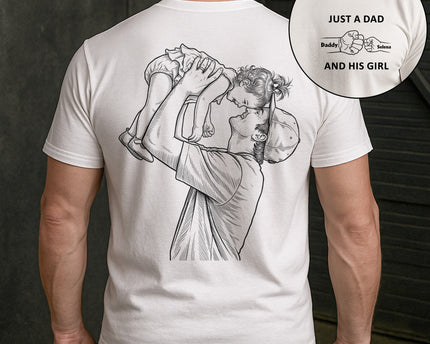 Just A Dad And His Girl Sketch Line Art Father's Day Gift For Dad, New Dad, Husband - Personalized Shirt