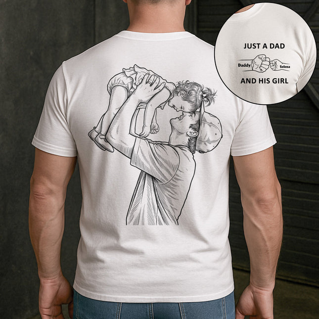 Just A Dad And His Girl Sketch Line Art Father's Day Gift For Dad, New Dad, Husband - Personalized Shirt
