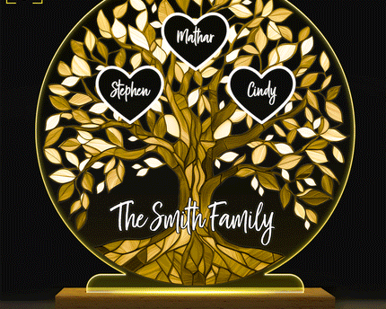 Loving Family Tree Unbreakable Bond - Personalized 3D Led Light Wooden Base