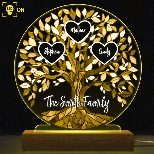Loving Family Tree Unbreakable Bond - Personalized 3D Led Light Wooden Base