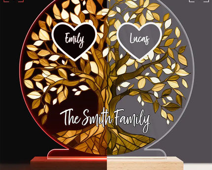 Loving Family Tree Unbreakable Bond - Personalized 3D Led Light Wooden Base