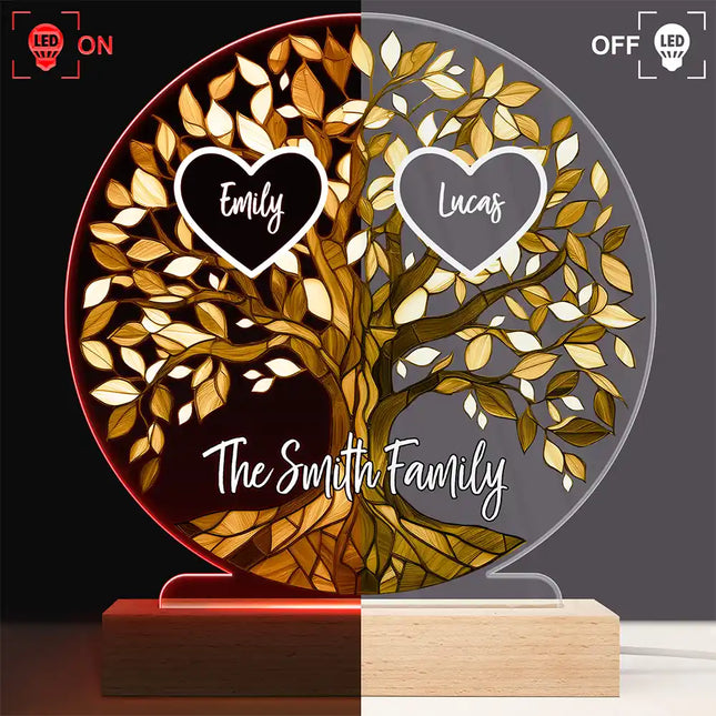 Loving Family Tree Unbreakable Bond - Personalized 3D Led Light Wooden Base