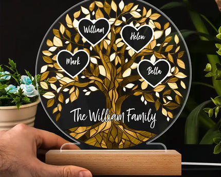 Loving Family Tree Unbreakable Bond - Personalized 3D Led Light Wooden Base