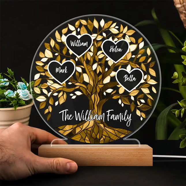 Loving Family Tree Unbreakable Bond - Personalized 3D Led Light Wooden Base