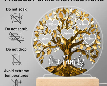 Loving Family Tree Unbreakable Bond - Personalized 3D Led Light Wooden Base