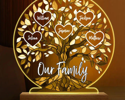 Loving Family Tree Unbreakable Bond - Personalized 3D Led Light Wooden Base