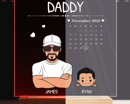 Calendar The Day You Became My Daddy - Gift For Father - Personalized 3D Led Light Wooden Base