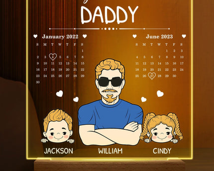 Calendar The Day You Became My Daddy - Gift For Father - Personalized 3D Led Light Wooden Base