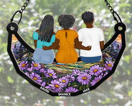 Grandma Mom And Children Sitting On The Moon - Personalized Window Hanging Suncatcher Ornament