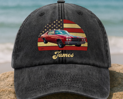 Custom Photo Vintage Retro Car Washed Denim Baseball Cap