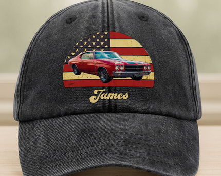 Custom Photo Vintage Retro Car Washed Denim Baseball Cap