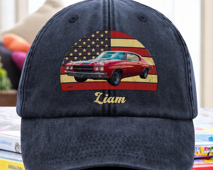 Custom Photo Vintage Retro Car Washed Denim Baseball Cap