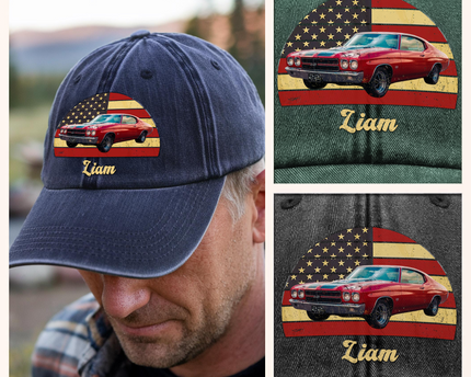 Custom Photo Vintage Retro Car Washed Denim Baseball Cap