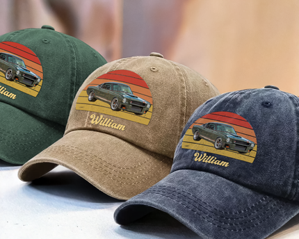 Custom Photo Vintage Retro Car Washed Denim Baseball Cap