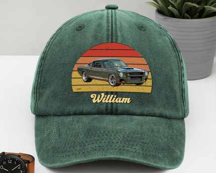 Custom Photo Vintage Retro Car Washed Denim Baseball Cap