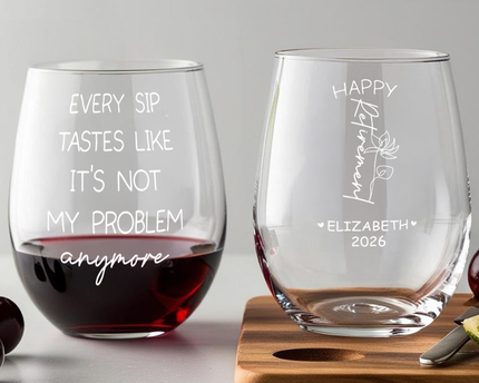 Personalized Name Birth Month Flower Wine Glass - Happy Retirement Gift