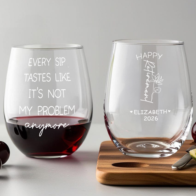 Personalized Name Birth Month Flower Wine Glass - Happy Retirement Gift