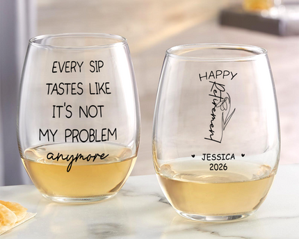 Personalized Name Birth Month Flower Wine Glass - Happy Retirement Gift