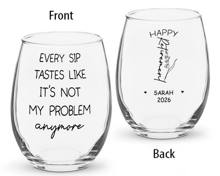 Personalized Name Birth Month Flower Wine Glass - Happy Retirement Gift