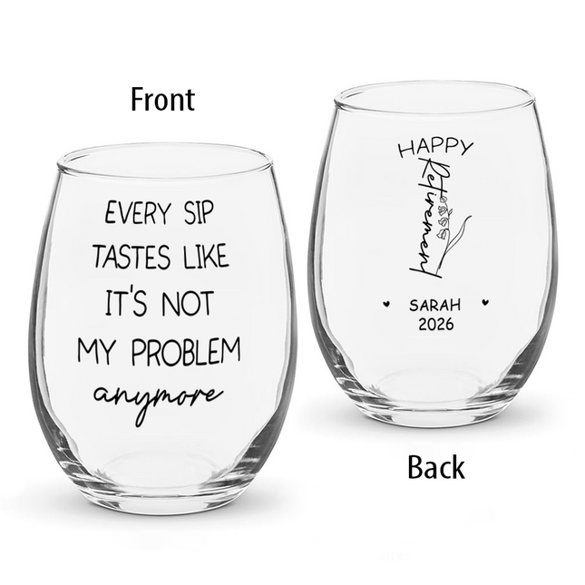 Personalized Name Birth Month Flower Wine Glass - Happy Retirement Gift